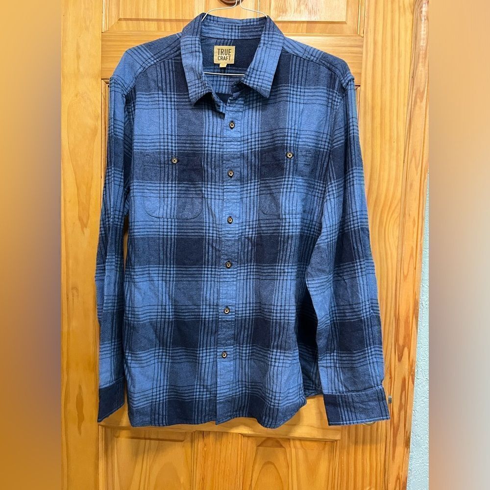 NWT True Craft size XXL blue plaid button down shirt